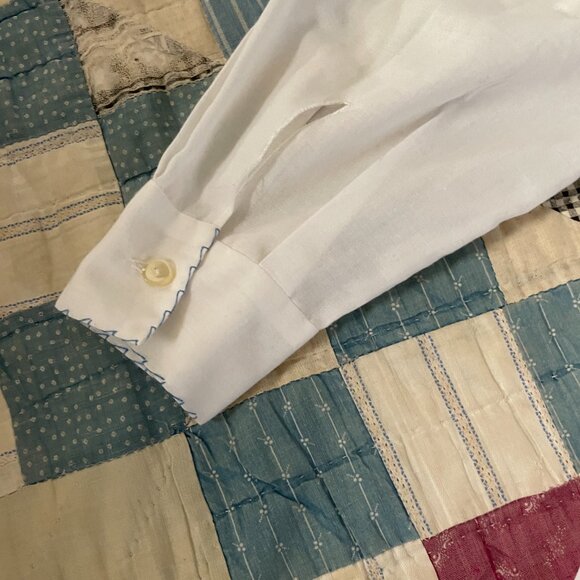 60s 70s Greek Boho Light Cotton Blend Embroider Needlepoint Button Up Blouse Med - Picture 12 of 13